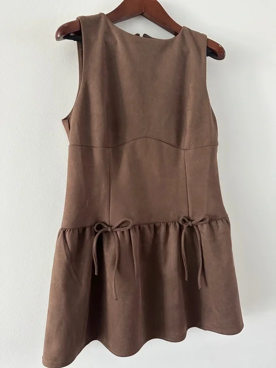 Francesca's Collections Brown Sleeveless Drop-Waist Tie Dress - Picture 3 of 8